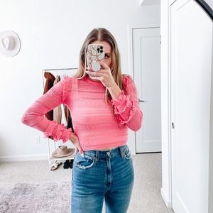 MISA Los Angeles Pink Crochet Long Sleeve Sweater
